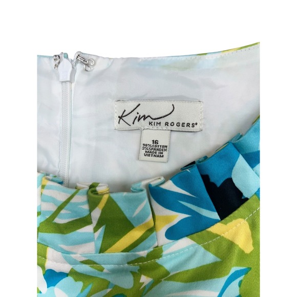 kim rogers midi length A-line dress cotton blend size 16 floral‎ tropical - Picture 8 of 9